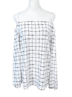 Mine Off The Shoulder  Windowpane Long Sleeve Top Size Medium